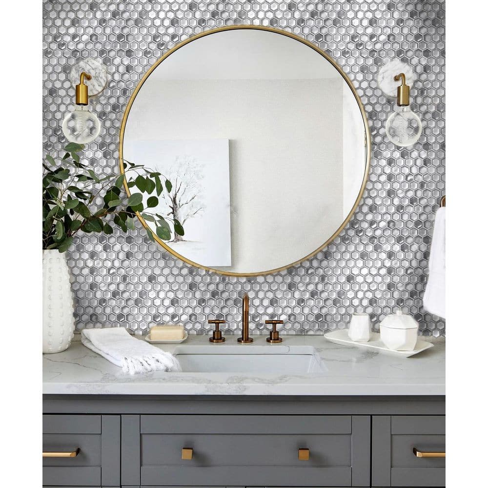 Apollo Silver Hexagon Glass Mosaic Tile Pack
