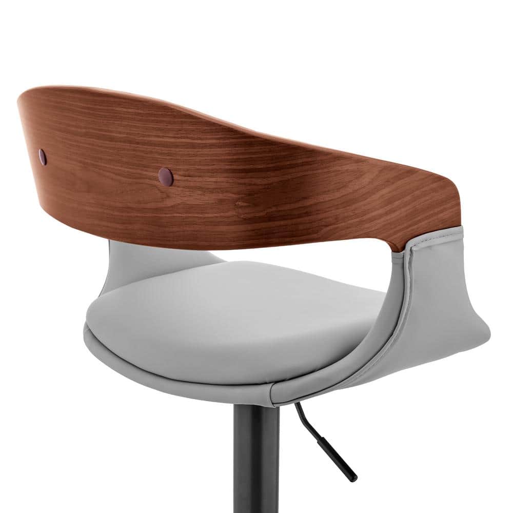 Benson Contemporary Adjustable Swivel Bar Stool in Gray and Walnut