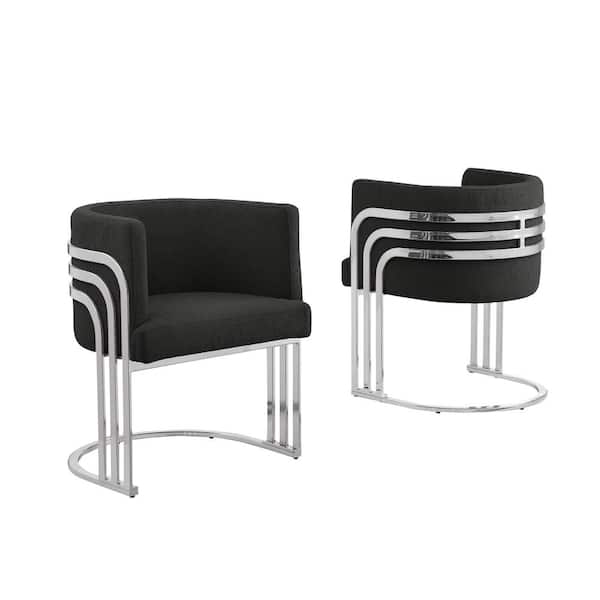 Best Quality Furniture Cora Black Teddy Fabric Side Chair Set of 2 With Chrome Base