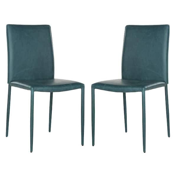 SAFAVIEH Karna Bonded Leather Dining Chair in Antique Teal (2-Pack)
