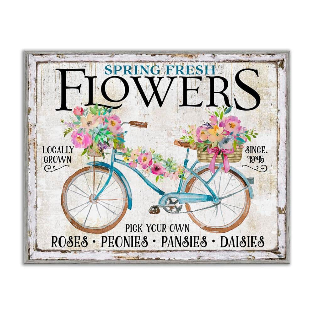 Spring Fresh flowers and Bike by Creatif Belle Gray Framed Nature Giclee Art Print 24 in. x 30 in. price history on PriceWatchPro