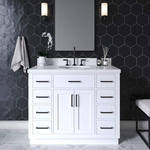 ARIEL Hepburn 42 in. W x 22 in. D x 36 in. H Single Freestanding in White Bath Vanity with Pure White Quartz Top