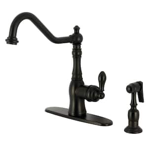 American Classic Deck Mount Single Handle Standard Kitchen Faucet with Sprayer in Matte Black