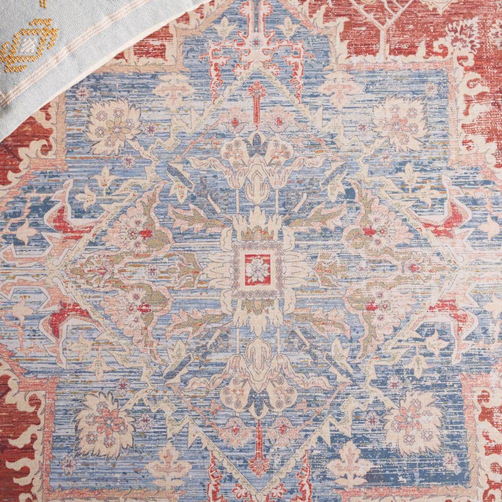Arizona Light Blue and Rust Rectangular Synthetic Area Rug