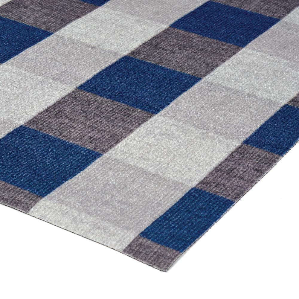 6' x 8' Gingham Check Indoor/Outdoor Rug in Blue and White