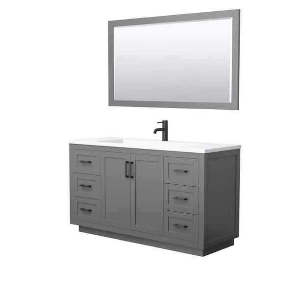 Wyndham Collection Miranda 60 in. W Single Bath Vanity in Dark Gray with Solid Surface Vanity Top in White with White Basin and Mirror