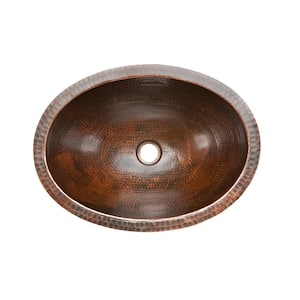 Under-Counter Oval Hammered Copper Bathroom Sink in Oil Rubbed Bronze