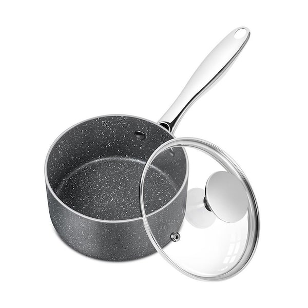 Granite Nonstick Sauce Pan with Lid, 1 qt. Capacity, Stainless Steel Handle, Oven Safe Up to 350°F, Grey