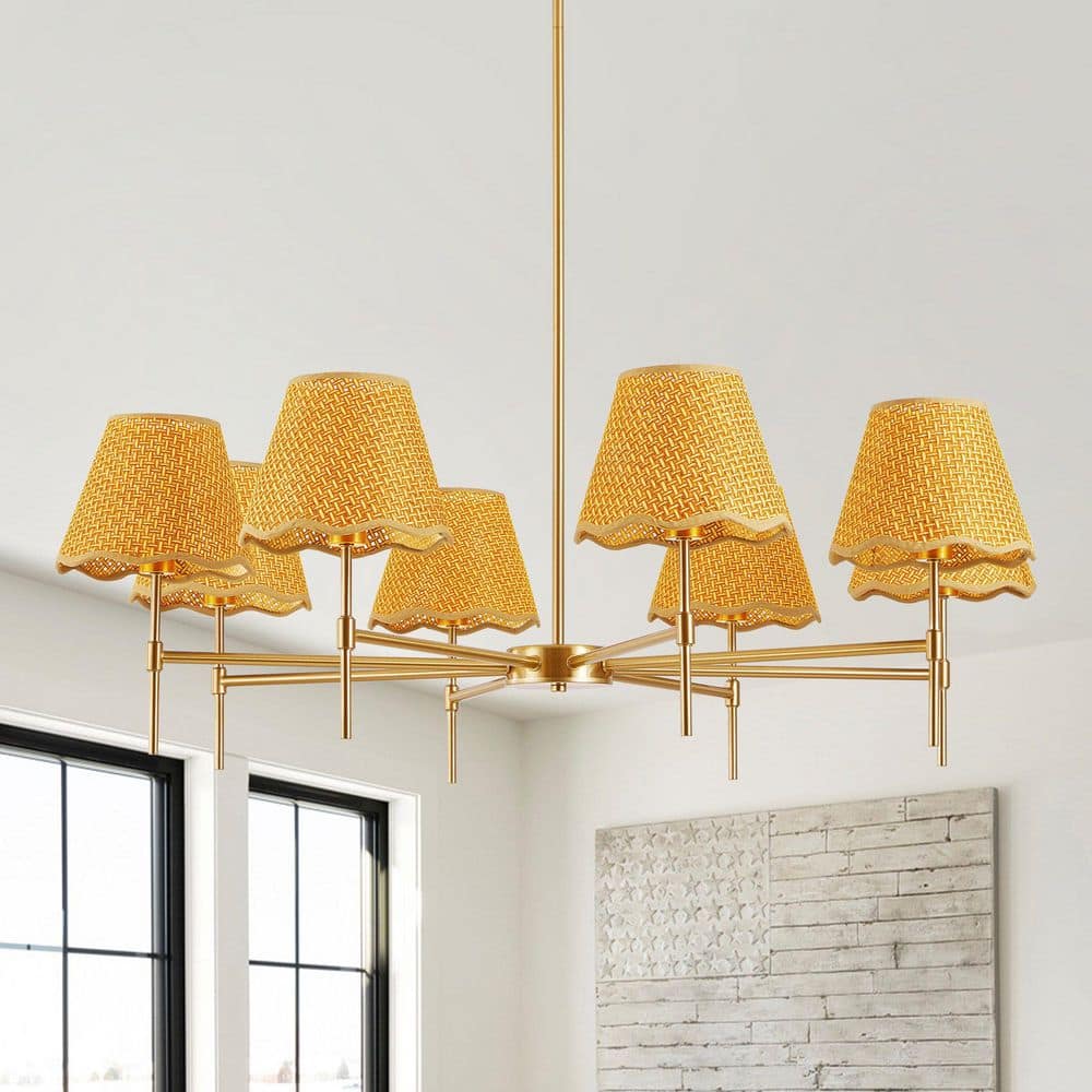 39 in. 8-Light Boho Rattan Gold Rustic Pendant Light with for Kitchen Island, Dining, Living Room price history on PriceWatchPro