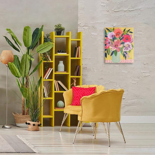 Vibrant Pink Bouquet on Yellow by Suzanne Allard Unframed Nature Graphic Art Print 20 in. x 16 in.