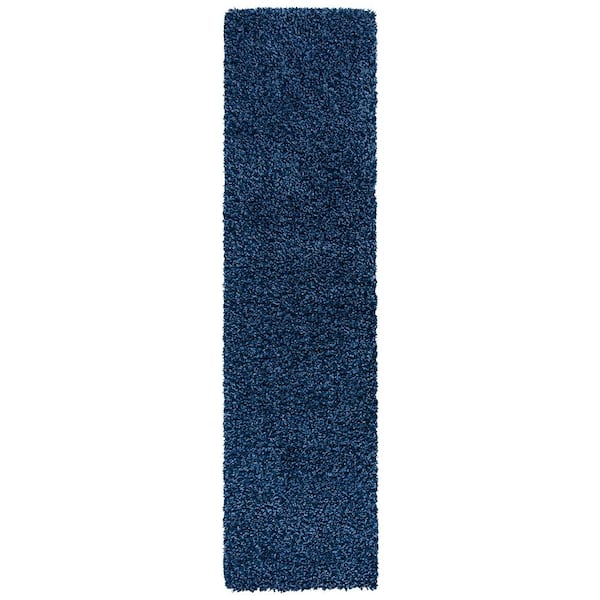 California Shag 2 ft. x 21 ft. Navy Solid Flokati Runner Rug