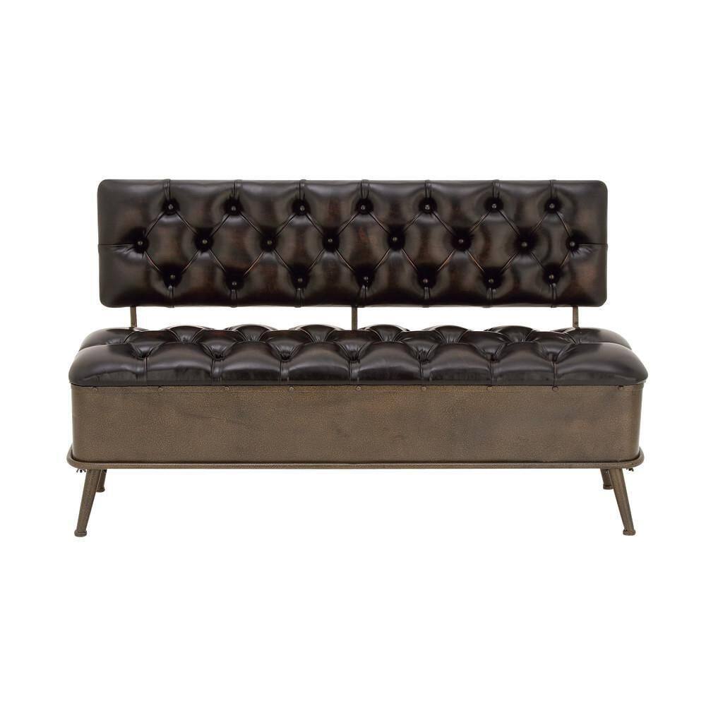 Bronze Tufted Faux Leather Industrial Storage Bench