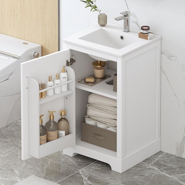 Magic Home 24 in. x 18 in. x 34 in. Freestanding Small Bathroom Vanity Cabinet in White with White Caremic Sink Top