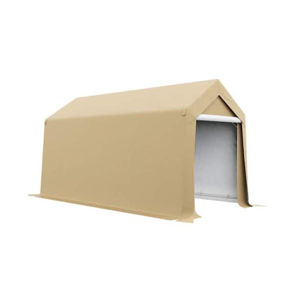 ITOPFOX 7 ft. x 12 ft. Heavy-Duty Steel Outdoor Storage Portable Garage with Ventilation Window and Large Door in Beige