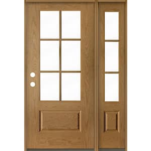 UINTAH Farmhouse 50 in. x 80 in. 6-Lite Right-Hand/Inswing Clear Glass Bourbon Stain Fiberglass Prehung Front Door RSL