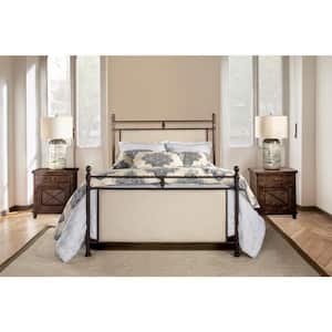 Ashley Rustic Brown and Linen Stone Fabric Queen Bed, Bed Rails Included