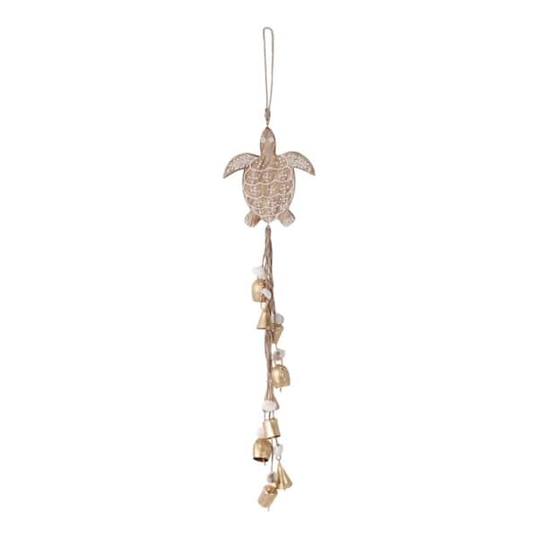Liv & Skye Brown 29 in. x 5.75 in. Wood Sea Turtle With Shells Wind Chime