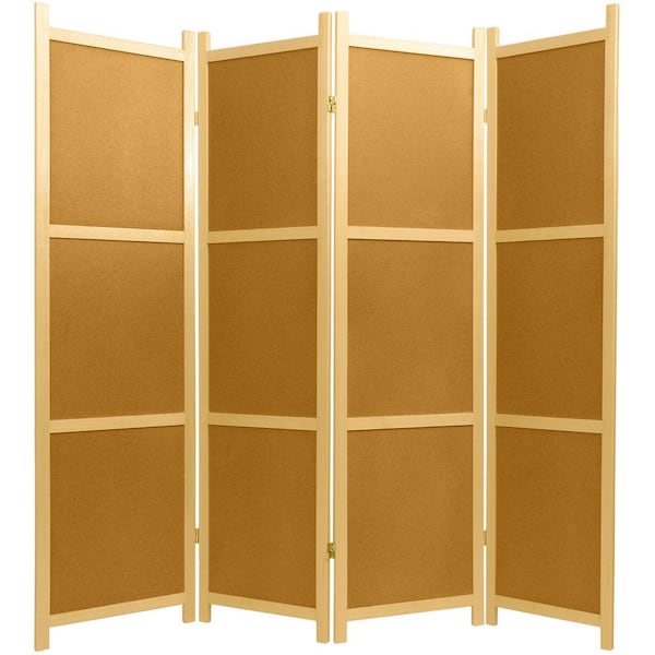 6 ft. Natural 4-Panel Cork Board Room Divider