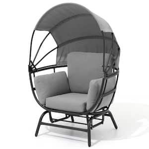 Gliding Aluminum Outdoor Rocking Chair with Sun Shade Canopy and Cushion in Black