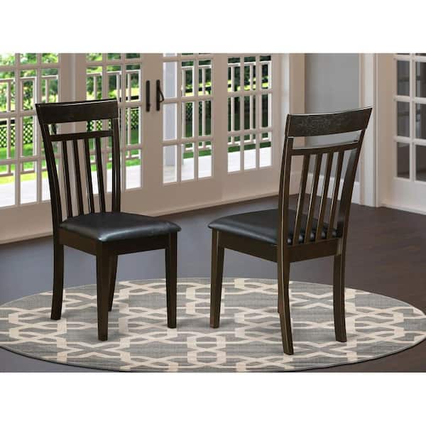 East West Furniture Cappuccino Faux Leather Upholstered Wooden Chairs With Cushion, Set of 2