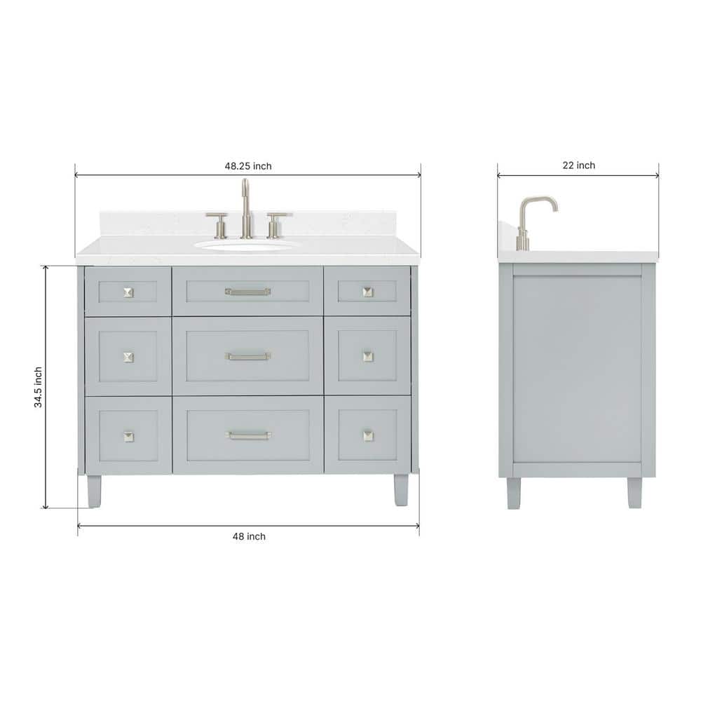 Gray Solid Wood Single Sink Bathroom Vanity with Carrara Quartz Top