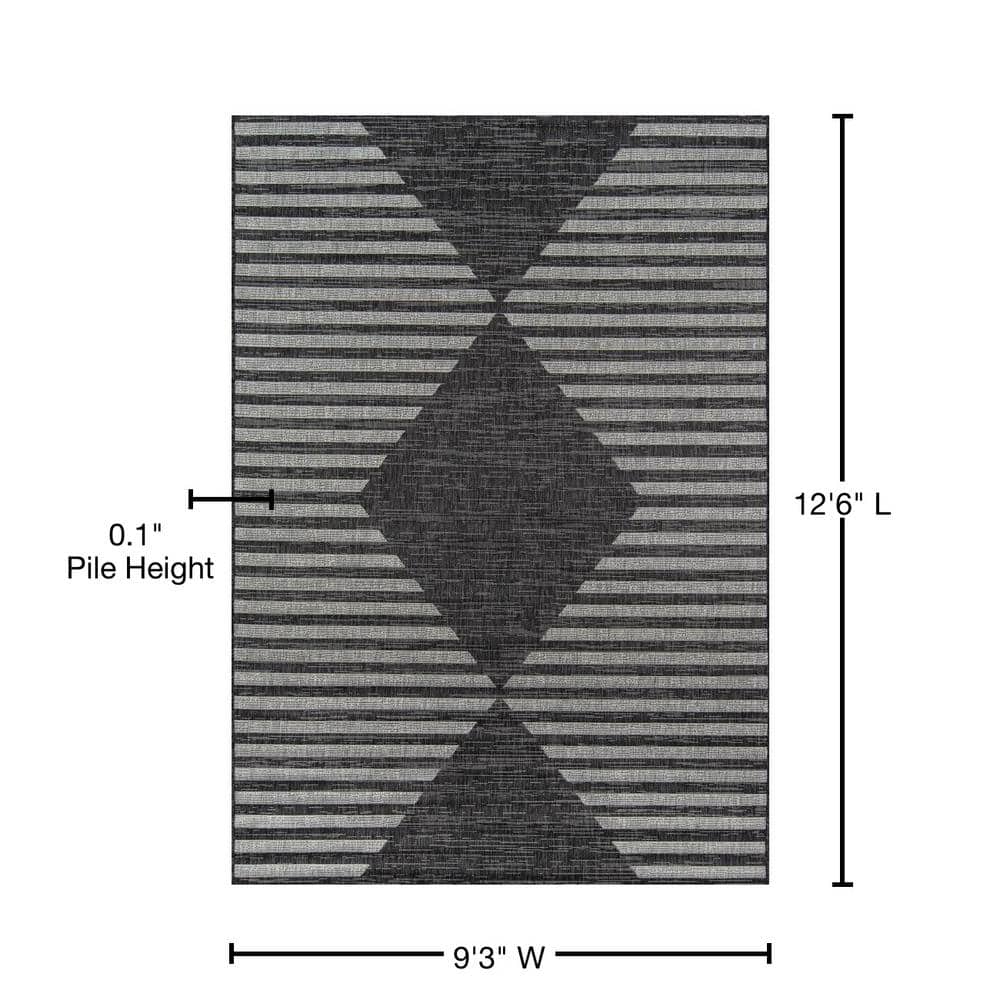 Charcoal Geometric Flat Woven Synthetic Indoor/Outdoor Rug 9'3" x 12'6"