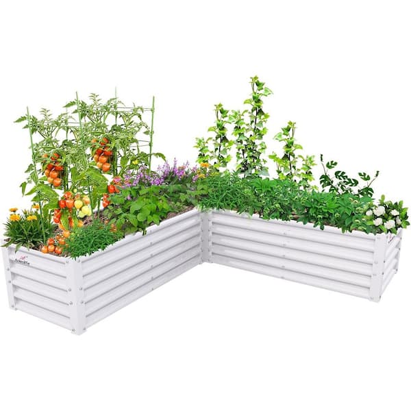 Unbranded 74x74x18 in Large Anti-Rust L-Shaped Galvanized Raised Garden Beds Outdoor for Planting Vegetables Flowers Herb