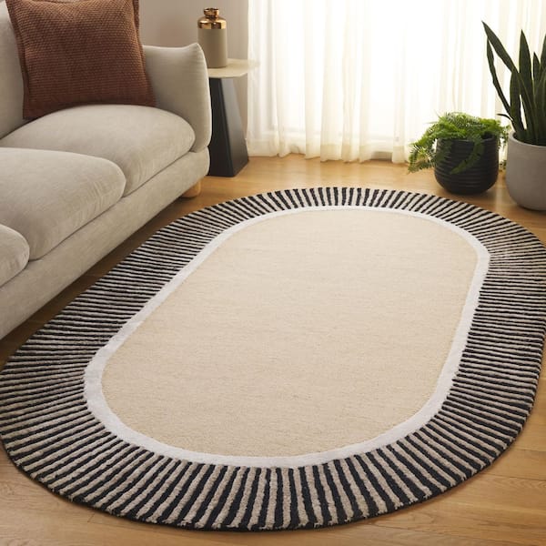 Fifth Avenue 5 ft. x 8 ft. Beige/Black Solid Oval Rug