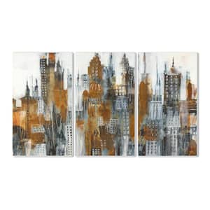 11 in. x 17 in. "Ochre Yellow Black and White Cityscape Painting Triptych" by Liz Jardine Wood Wall Art