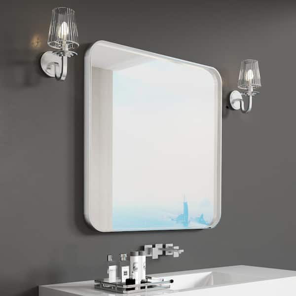 30 in. W x 30 in. H Rectangular Aluminum Framed Wall Bathroom Vanity Mirror in Silver