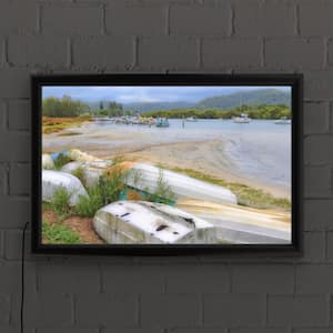 "About Boats" by Beata Czyzowska Framed with LED Light Landscape Wall Art 16 in. x 24 in.
