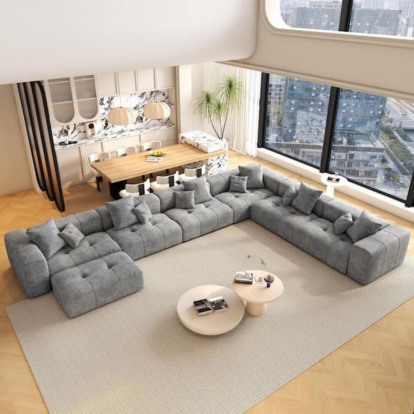 J&E Home 7-Piece Linen Oversized 184 in. W Sectional Sofa Modular