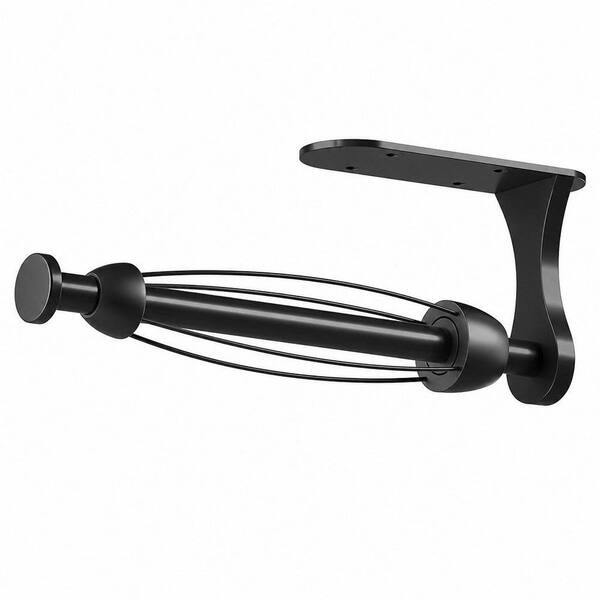 Black Paper Towel Holder Under Cabinet, One-Handed Tear, Wall Mount, Adhesive, Paper Roll Holder with Ratchet Mechanism
