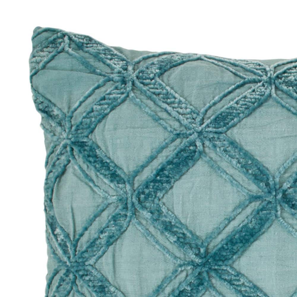 Teal Quilted Cotton Rectangular Decorative Throw Pillow