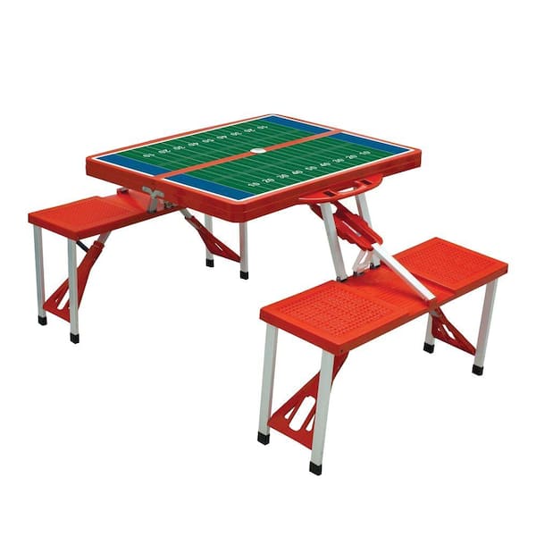 Picnic Time Red Sport Compact Patio Folding Picnic Table with Football Field Pattern