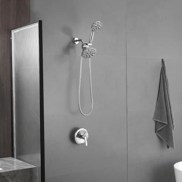 Single-Handle 6-Spray Dual Shower Faucet Set Trim Kit 1.8 GPM with Valve Filtered Handheld Shower Head in. Chrome