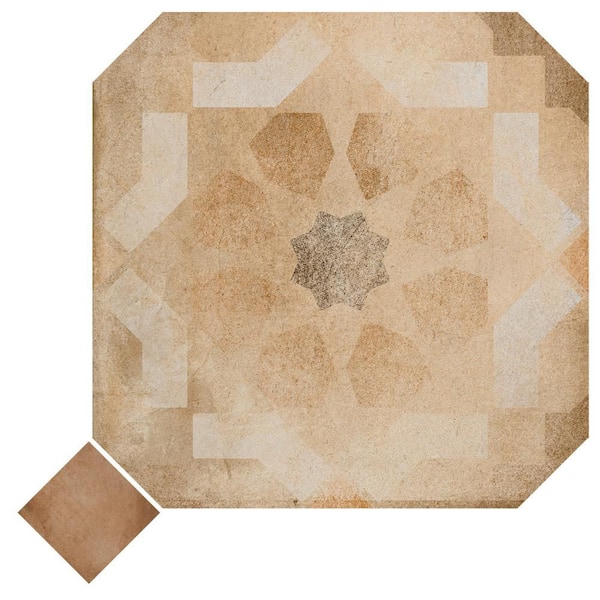 Merola Tile Laverton Octagon Deco Multicolor with Taco Natural 8 in. x 8 in. Porcelain Floor and Wall Take Home Tile Sample