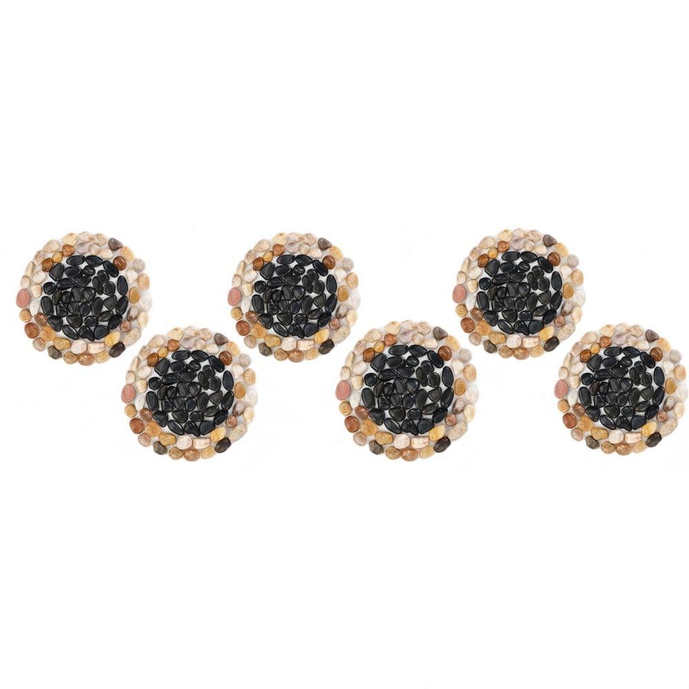 6 Piece 10 in. x 10 in. x 0.5 in. Decorative Round Stepping Stones with Black Stones, for Garden Patio Walkway