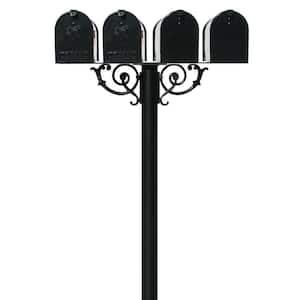 Hanford Quad Non-Locking Mailbox Post System with Scroll Supports and 4 E1 Economy Mailbox