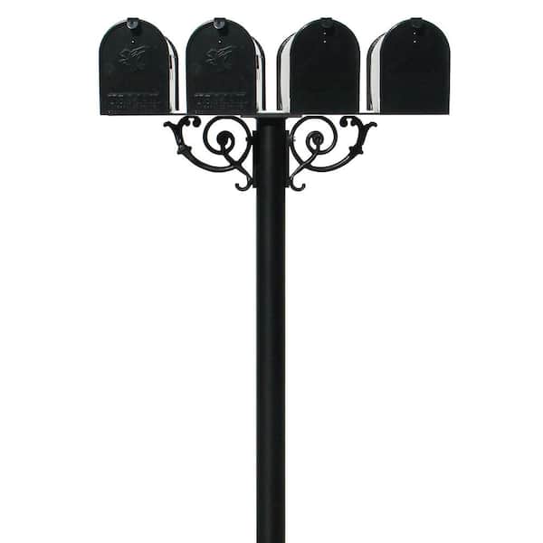Unbranded Hanford Quad Non-Locking Mailbox Post System with Scroll Supports and 4 E1 Economy Mailbox
