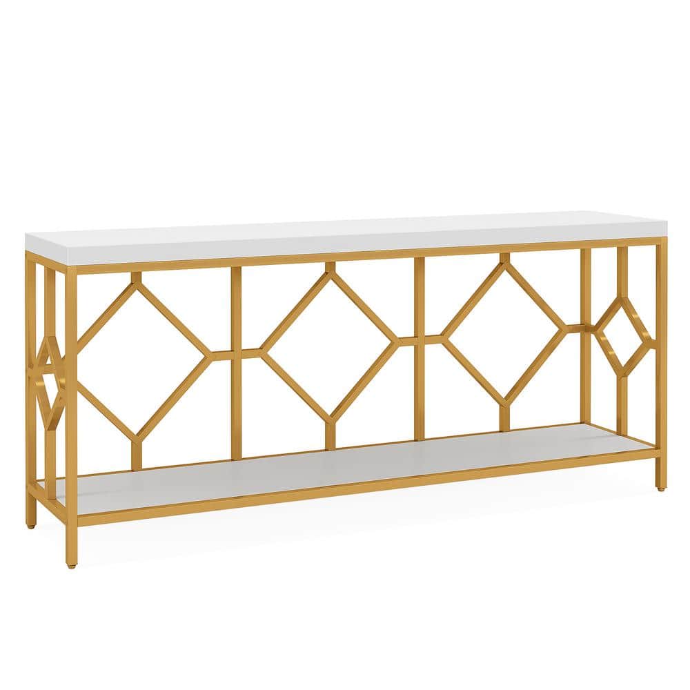 BYBLIGHT Turrella 70.9 in. White Gold Rectangle Wood Sofa Console Table ...