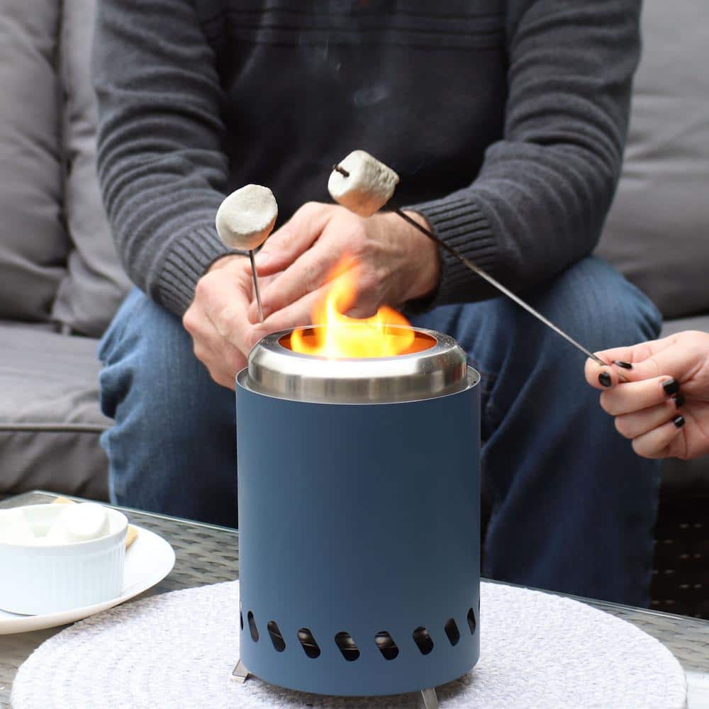 Blue Stainless Steel Tabletop Smokeless Fire Pit with Foldable Legs