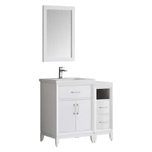 Cambridge 35.5 in. Vanity in White with Porcelain Vanity Top in White with White Ceramic Basin and Mirror