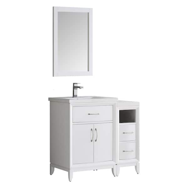 Fresca Cambridge 35.5 in. Vanity in White with Porcelain Vanity Top in White with White Ceramic Basin and Mirror