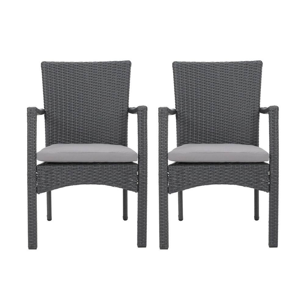 Dark Grey Wicker Outdoor Dining Chair with Light Grey Cushions (2-Pack) price history on PriceWatchPro