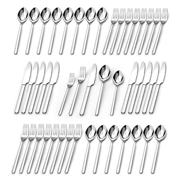 60-Piece Silver 18/10 Stainless Steel Flatware Set(Service for 12), Silverware Mirror Polished, Dishwasher Safe