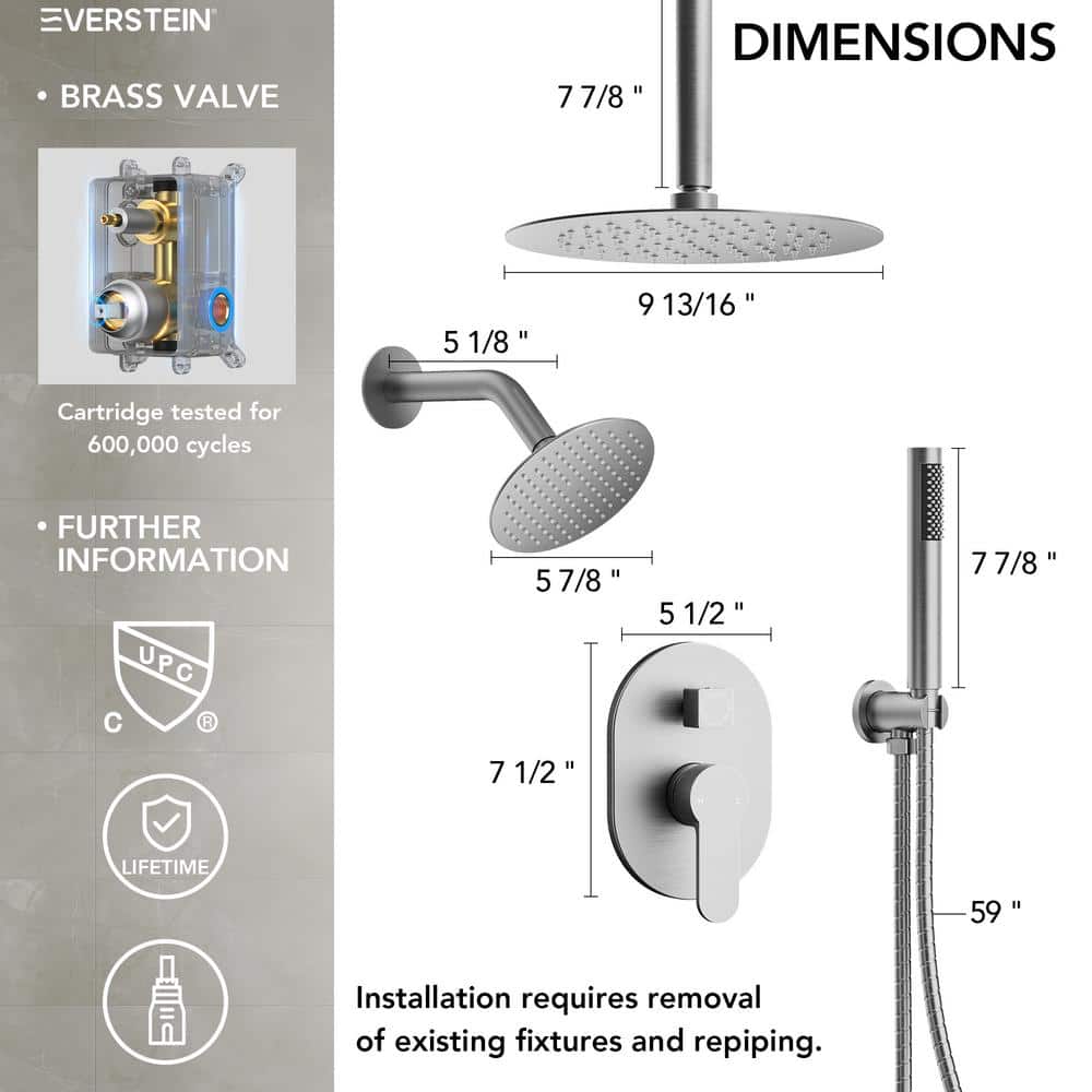 Brushed Nickel Dual Shower Head System with Handheld Spray