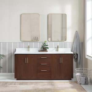San 72 in.W x 22 in.D x 33.8 in.H Double Sink Bath Vanity in Natural Walnut with White Composite Stone Top
