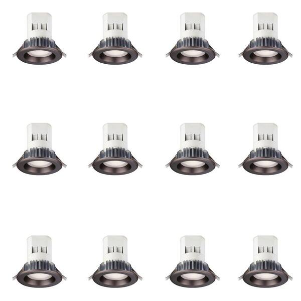 EnviroLite Easy Up 4 in. Soft White LED Recessed Light with 93 CRI, 3000K J-Box with Bronze Trim (No Can Needed) (12-Pack)