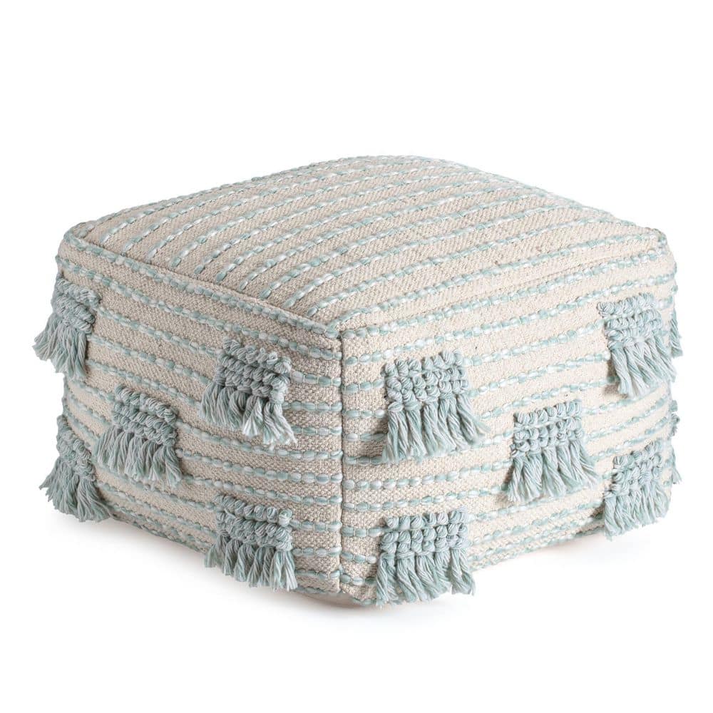 French 75 22 in. x 22 in. x 16 in. Beige and Green Pouf